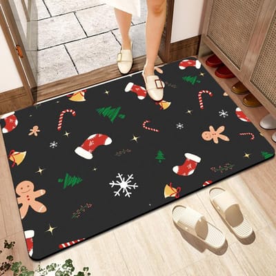 Kerst Vloermat Feestelijke Sfeer Gevoel Absorberend Antislip Voetmat Huishouden Deur Vloermat 60 * 90cm