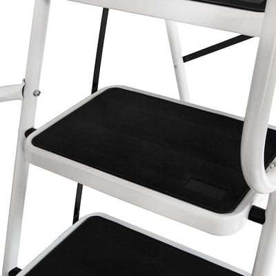 Veilig opvouwbare antislip mat ladder met leuning - 4-traps metaal zilver
