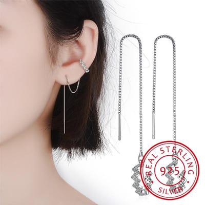 925 Sterling Zilver Kwast Oorbellen Voor Vrouwen Schitterende Halve Maan Hangende Oorbellen Oorsieraden Pendientes S -E505 beige