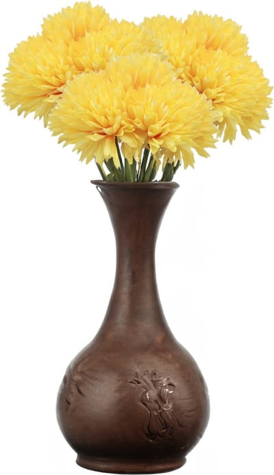 Chaks Kunstbloemen boeket dahlia - 3x - geel - 26 cm - bloemstuk - onderhoudsvrij