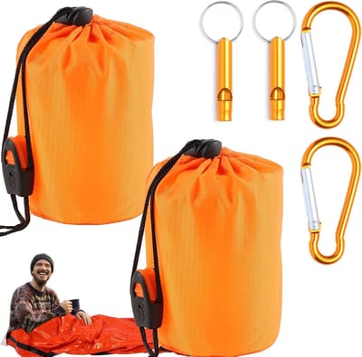 4x Nooddeken Slaapzak Set met Fluitje en Karabijnhaak - Waterdichte Bivakzak voor Outdoor en EHBO