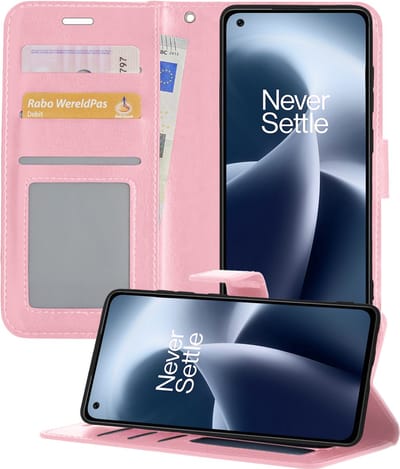 Hoesje - Geschikt voor OnePlus Nord 2T - Luxe Bookcase - Walletcase Hoes - Portemonnee - Cover - Telefoonhoes - Lichtroze