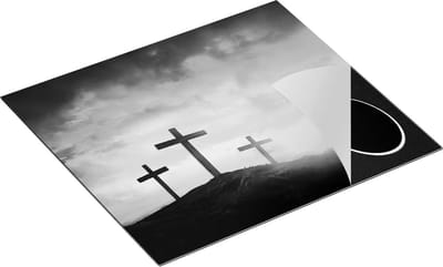 Chefcare Inductie Beschermer Kruisiging van Jezus Christus - Drie Kruisen - Zwart Wit - 60x50 cm - Afdekplaat Inductie - Kookplaat Beschermer - Inductie Mat