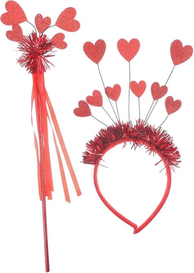 Feestelijke Hoofdband met Hart en Pailletten | Valentijnsdag Haaraccessoire met Feeënstok