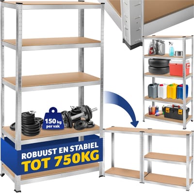 tectake® - Werkplaatsrek met 5 MDF-planken of werkbank - Opbergkast - Kelderkast - Stellingkast - Garagekast voor zware lasten - Div. uitvoeringen - Max. belastbaarheid 750kg