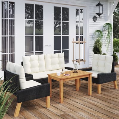 vidaXL - 4-delige - Loungeset - met - kussens - poly - rattan - en - massief - hout