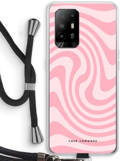 Case Company® - Hoesje met koord geschikt voor Oppo A94 5G hoesje met Koord - Swirl Roos - Telefoonhoesje met Zwart Koord - Bescherming aan alle Kanten en Over de Schermrand