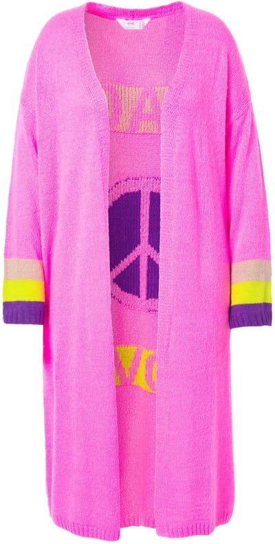 Angel of Style - Dames - Lang vest Peace-motief op de rug open model - Neon bes - Maat 50+