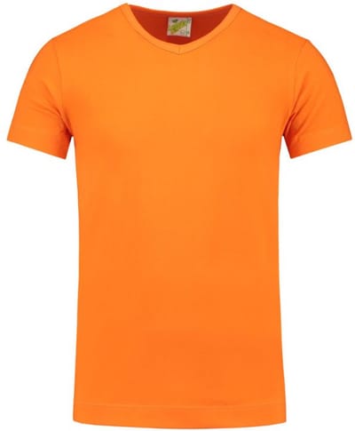 Lemon & Soda heren T-shirt met een v-nek in de kleur oranje in de maat XXL.