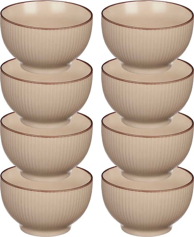 Vivalto Kommetjes/serveer schaaltjes/soepkommen - 8x - Mistique - porselein - D14 x H8 cm - beige - Stapelbaar