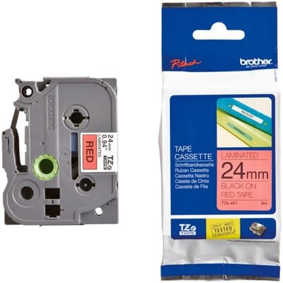 Labeltape Brother TZe, TZ TZe-451 PET Tapekleur: Rood Tekstkleur:Zwart 24 mm 8 m