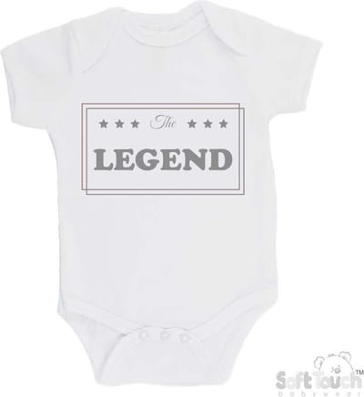 100% Katoenen Romper "The LEGEND" Unisex Katoen Wit/grijs Maat 56/62