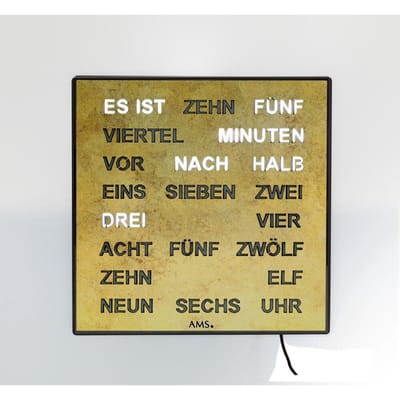 Intertime | Woordklok | Wandklok | Tafelklok | 28x28 | Goud | Duits