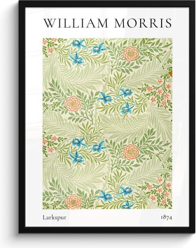 Poster in lijst - Fotolijst 60x80 cm - Posters - William Morris - Larkspur - Abstract - Natuur - Posterlijst zwart - Decoratie - Wanddecoratie woonkamer - Muurdecoratie slaapkamer