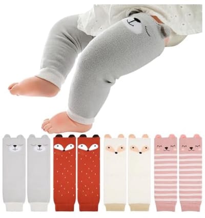 4-pack beenwarmers voor baby's en peuters, schattige lange beenwarmers met dierenpatroon, kniebeschermers voor baby's en peuters van 0-5 jaar, één maat past iedereen