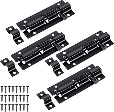 4 stuks deurvergrendelingen - schuifgrendel - vergrendelslot - 304 roestvrij staal - deurgrendel voor schuifdeuren - met gat voor hangslot - roestvrij grendel - 24 bevestigingsschroeven - 10 mm - beveiliging