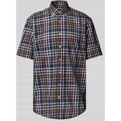Fynch-Hatton Overhemd Combi Slub Check Navy / male