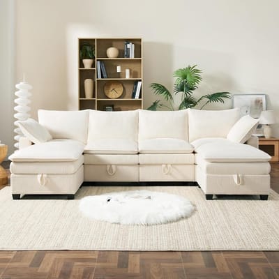 Luxe Corduroy L-vormige Hoekbank - Beige - 280x151x82 cm - Arqam