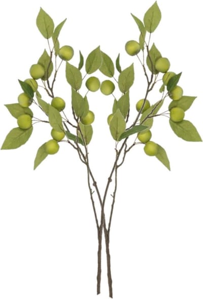 DK Design Kunstbloem fruit tak met appels - 2x - 76 cm - groen - Kunst zijdebloemen