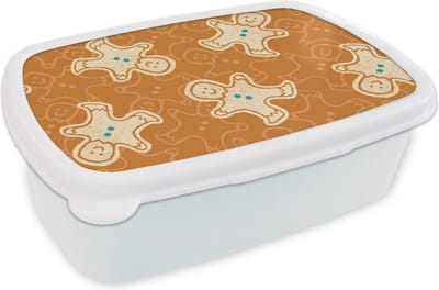 Broodtrommel Wit - Lunchbox - Brooddoos - Patronen - Gingerbread - Koekjes - 18x12x6 cm - Volwassenen