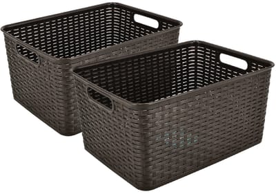 Opbergmand 18L Kunststof Set van 2 – Mandjes Riet – Opbergbox 38x28x19 cm – Opbergmand Kinderkamer – Kast Organizer – Plastic Opbergmand Vierkant – Opbergdozen Set