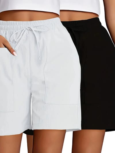 Livano Korte Broek Dames - Spijkerbroek - met Zakken - Volwassenen - Jongens - Shorts - 2 Pcs - Wit + Zwart - Maat S