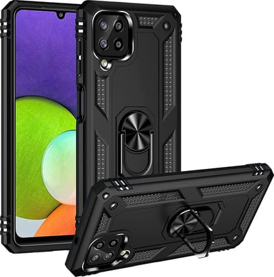 Anti-Shock Hybrid Ring Armor Hoesje Geschikt voor: Samsung Galaxy A22 4G - zwart