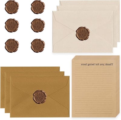 Vintage Briefpapier Set met Enveloppen, Stickers en Waszegels voor Elegante Trouwaankondigingen en Verjaardagsuitnodigingen