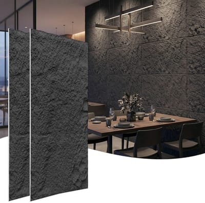 Froadp 2 stuks Plaatwerk met rotslook, 120 x 63 cm, 3 cm dik wandpanelen, PU-wandbekleding Donkergrijs