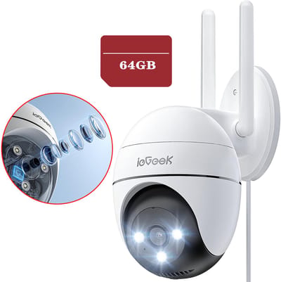 ieGeek ZS-GQ2 Beveiligingscamera Buiten – 2K HD 3MP - Buiten Camera Met Nachtzicht – Buitencamera - Bewakingscamera voor Buiten- Met WiFi en APP - 4x Digitale zoom - Wit - 64GB Kaart
