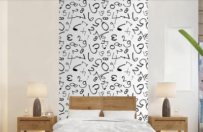 Behang - Fotobehang Nummer - Cijfers - Patronen - Zwart wit - Breedte 150 cm x hoogte 240 cm