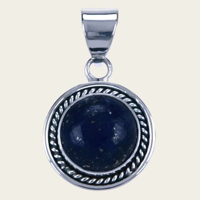 Zilveren Lapis lazuli edelsteen rond met kabelrand kettinghanger