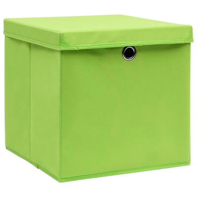 vidaXL - Opbergboxen - met - deksel - 4 - st - 32x32x32 - cm - stof - groen