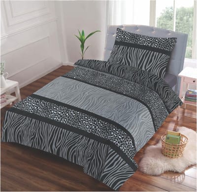 Dekbedovertrek Set- Panterprint -Zwart-Grijs-Eenpersoons -140 x 220-cm + 1 kussensloop 60x70cm