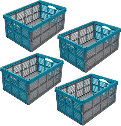 Garronda Transportbox 51x34,5x22,5 cm – Opvouwbaar – 4 stuks – Grijs/Turkoois – GD-CRI-FoldBox