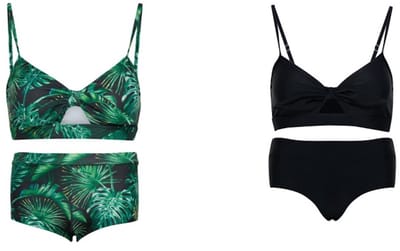 Set van 2 bikini hipster broekje en top - Groen bladeren/ Zwart 140-146