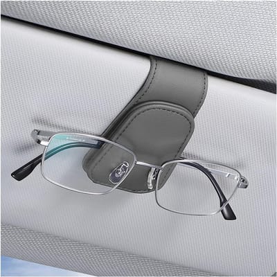 Brilhouder voor auto, zonneklep, autovizier, brilhouder, magnetische lederen brilhouder, clip, ticket kaarten, clip, bril, houder, geschenken (grijs)