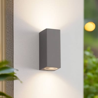 Lucande - Wandlamp buiten - 2lichts - Aluminiumspuitgietwerk, glas - H: 16.5 cm - GU10 - grijs (RAL 7040), transparant