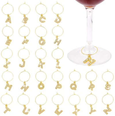 Dailygoods - Set van 26 Gouden Bling Letter Wijnglas Bedels