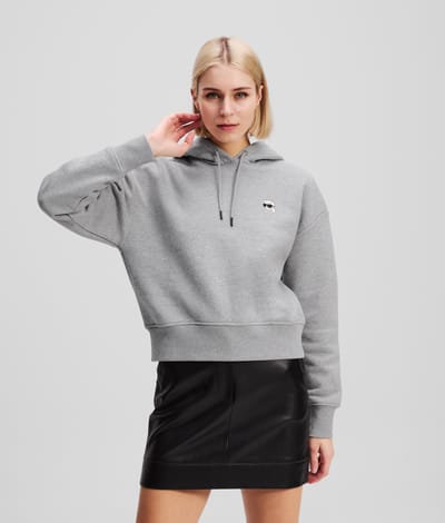Karl Lagerfeld Ikon Patch Cropped Hoodie Light Grey Melange Taglia: XS | Felpe con cappuccio Outlet | Donna | Grigio