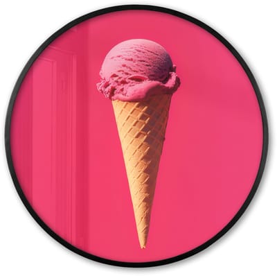 Poster in lijst Rond - Fotolijst 60x60 cm - Posters - Schepijs - Roze - Hoorntje - Ronde posterlijst zwart - Decoratie - Wanddecoratie woonkamer - Muurdecoratie slaapkamer