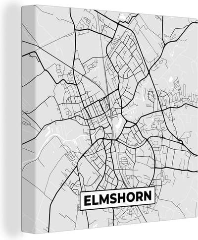 Canvas Schilderij Kaart - Duitsland - Plattegrond - Stadskaart - Elmshorn - 20x20 cm - Wanddecoratie