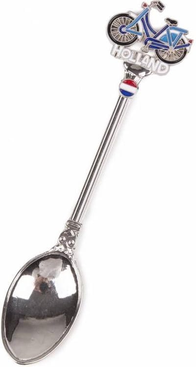 Lepel Met Kleur Fiets Blauw Holland Shiny Zilver - Souvenir