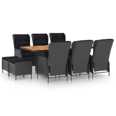 vidaXL - 9-delige - Tuinset - met - kussens - poly - rattan - donkergrijs
