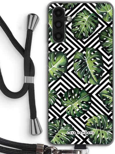Case Company® - Hoesje met koord geschikt voor Samsung Galaxy A13 5G hoesje met Koord - Geometrische jungle - Telefoonhoesje met Zwart Koord - Bescherming aan alle Kanten en Over de Schermrand