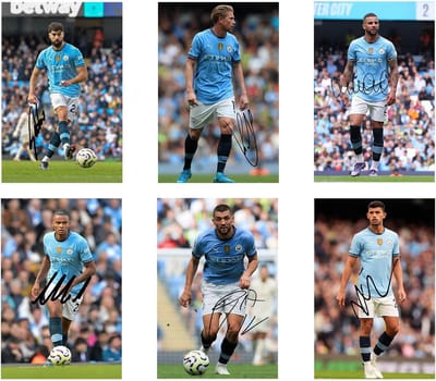 18x Foto Kaarten Voetbalspelers Manchester City 2024/2025 met Gesigneerde Afbeeldingen Cadeau