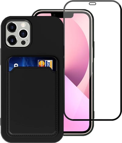Geschikt voor iPhone 13 Hoesje - Case Zwart + Screenprotector - Pasjeshouder - shockproof - Glas - Volledig Dekkend Beschermglas