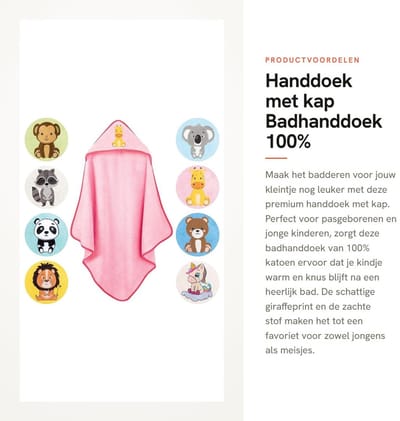 Dailygoods- Handdoek met Kap - 100% Katoen - OEKO-TEX - Babyhanddoek - Badhanddoek - Luxe Zachtheid - 80x80 cm - Badponcho