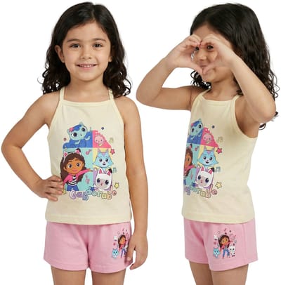 Gabby's Dollhouse Meisjespyjama, tweedelige zomerpyjama met spaghettibandjes, 100% katoen OEKO-TEX