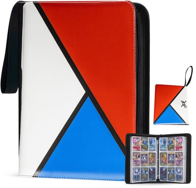 Verzamelmap 900 kaarten – 9 pocket – binder map met ritssluiting – 50 pagina’s – Rood/Blauw – Geschikt voor Pokemon kaarten